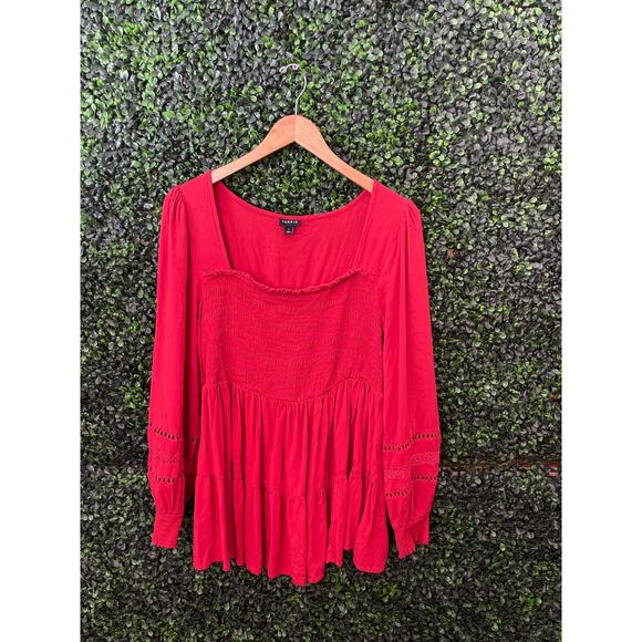 Torrid Baby doll Rayon Slub / Lace Inset Smocked Tiered Top, Women’s Size 1 XL - Picture 1 of 7